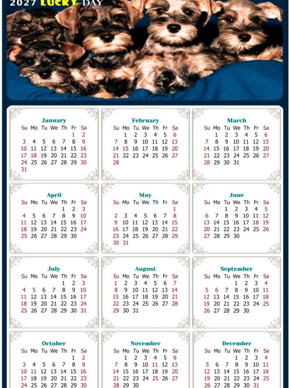 2027 Magnetic Calendar - Today is my Lucky Day - Dogs Themed 08 (7 x 10.5)